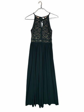 Halter Lace Maxi Dress Deep Green with Sequins Size 10